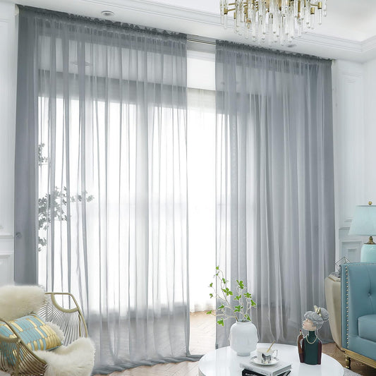 Window Light Gray Sheer Curtains 72 Inches Long 2 Panels Sheer Curtain Basic Rod Pocket Panel for Bedroom Children Living Room Yard Kitchen (Light Gray, 52" W x 72" L | 2 pcs)