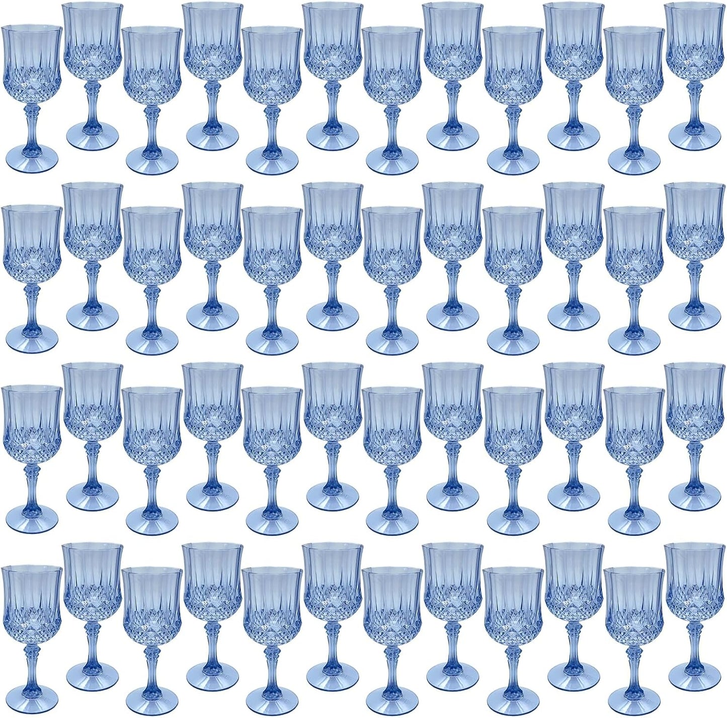 Plastic Wine Glasses，Plastic Goblets Vintage Style Cordial Drinking Glasses for Wedding Reception, Grand Event Party Supplies (100, Blue)