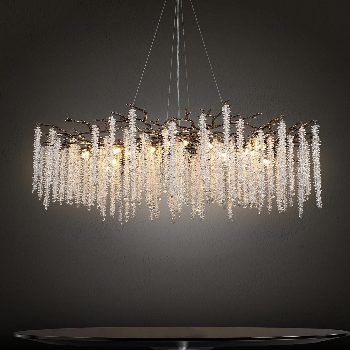 YUYI 47.2'' Modern Crystal Chandeliers for Dining Room,Black Luxury Round Tree Branches Chandelier Lighting,High Ceiling Chandelier Light Fixture Hanging Pendant Light Fixtures
