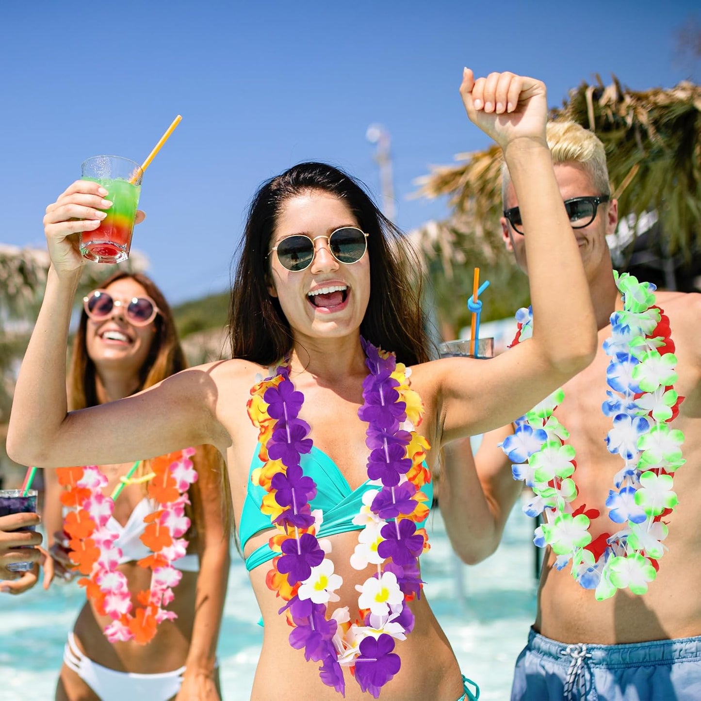 12PCS Hawaiian Leis Bulk, Colorful Luau Leis Party Decorations, Hawaiian Tropical Theme Silk Flower Leis, Hawaii Flower Lays Garland for Birthday Summer Pool Party Favors Supplies Accessories