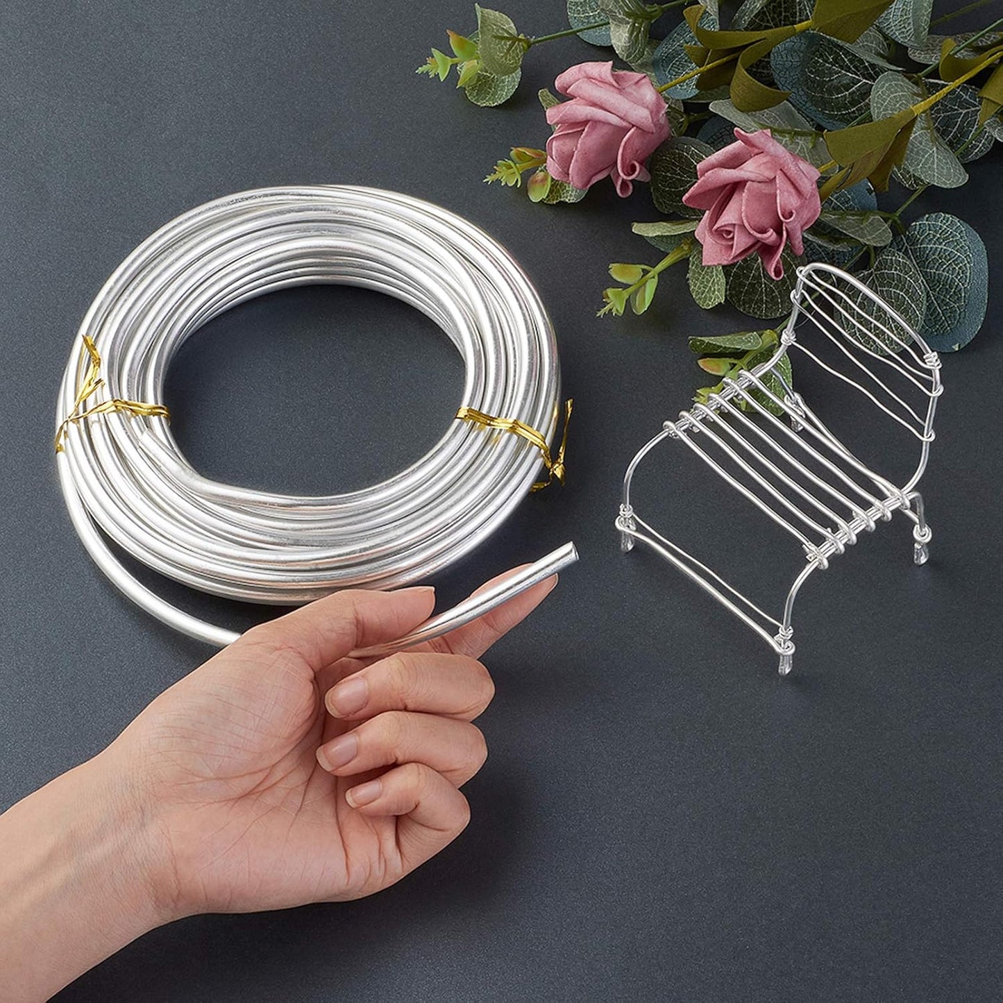 Fashewelry 22.96 Feet/Roll 6mm Thick Aluminum Wire Silver Bendable Metal Craft Wire for Beading Jewelry Craft Making