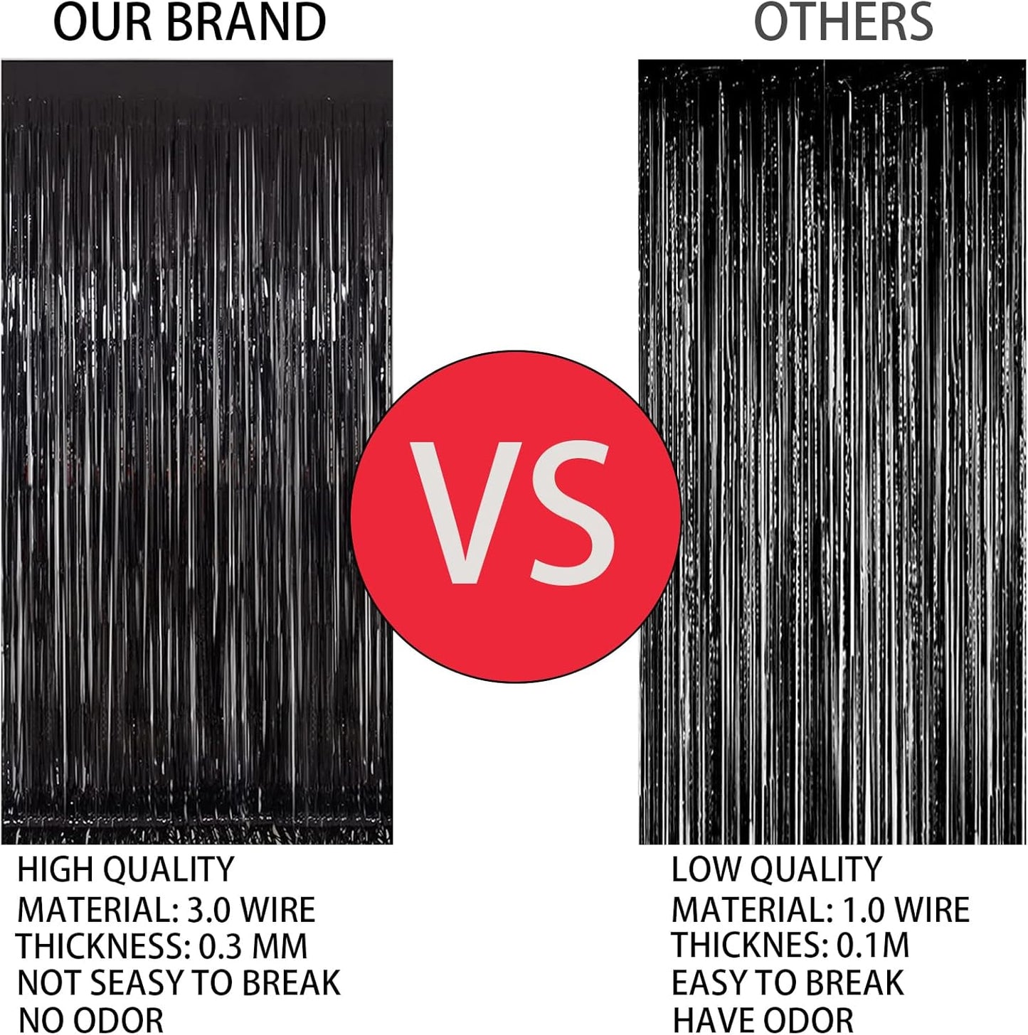 Keyali 4 Pack 3.3 * 8.3 ft Foil Curtain Metallic Tinsel Fringe Curtains Photo Booth Props Backdrop for Birthday Wedding Engagement Baby Shower Christmas Holiday Celebration Partyl,Black