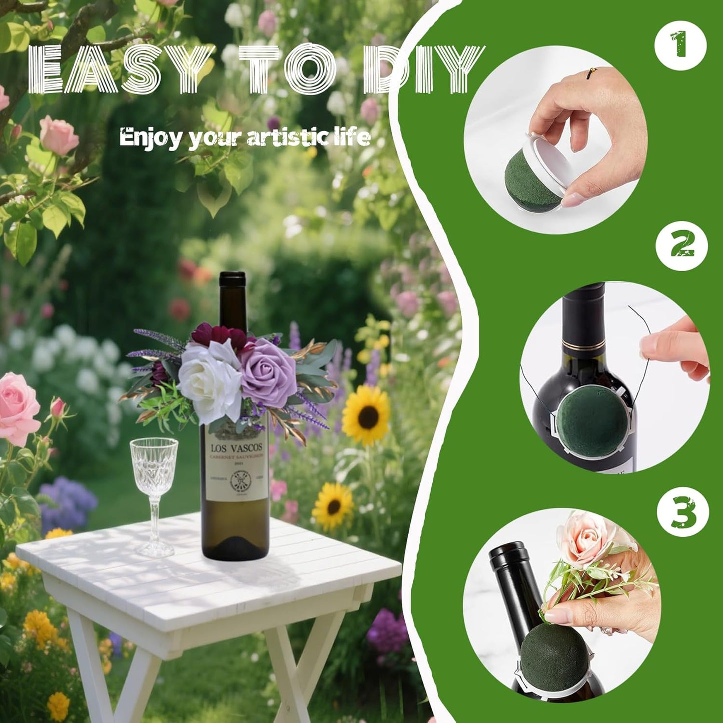 12PCS Foam for Flower Arrangements Styrofoam for Artificial Flowers Dry Blocks Foam Circles with Green Floral Tape for Fresh Flowers Wire