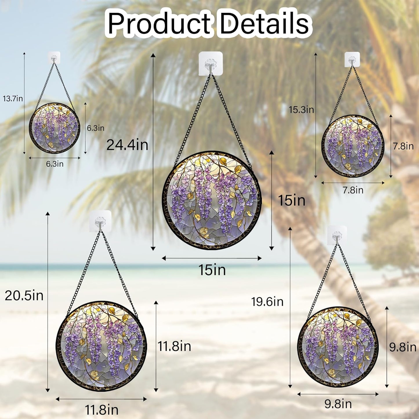 Stained Glass Window Hanging - Wisteria Flower Golden Leaves Sun Catcher for Door Home Decor Plant Suncatcher Christmas Mother's Day Birthday Gifts for Women Men Lovers Mom Nana 7.8 in