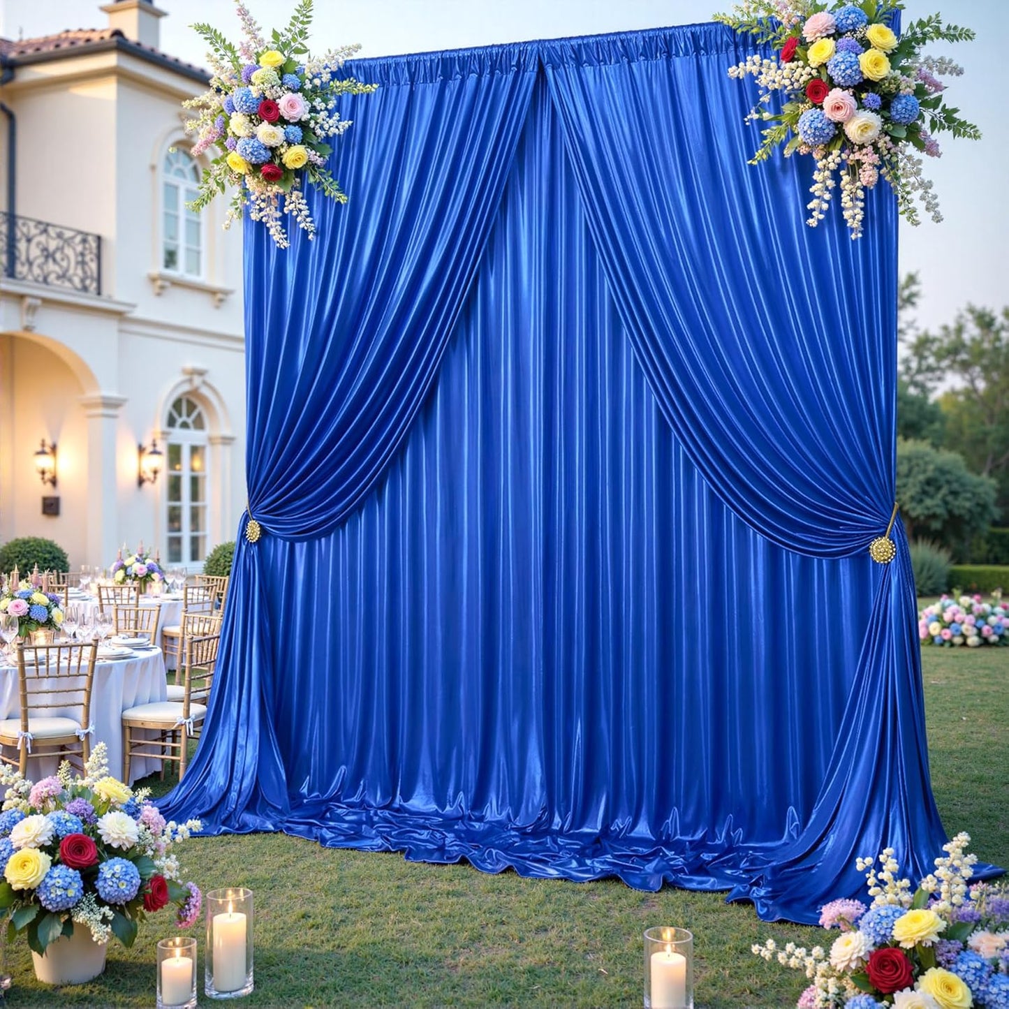 20ftx10ft Royal Blue Sequin Backdrop Curtain Panels for Parties, 4 Panels Wrinkle Free Glitter Photo Backdrop Drapes Shimmer Back Drop Cloth for Wedding Birthday Christmas Photography Background