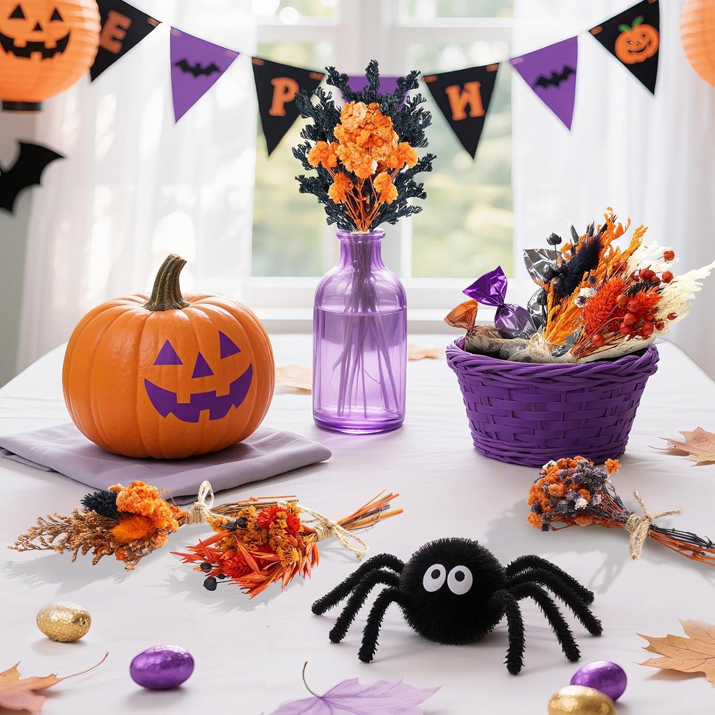 12/24 PCS Charming Dried Flowers Bouquet for Vase Various Dried Wildflowers with Stems Mini Handmade Wildflowers Natural Real Flowers Bulk Flowers Craft (Orange Soul, 12PCS)