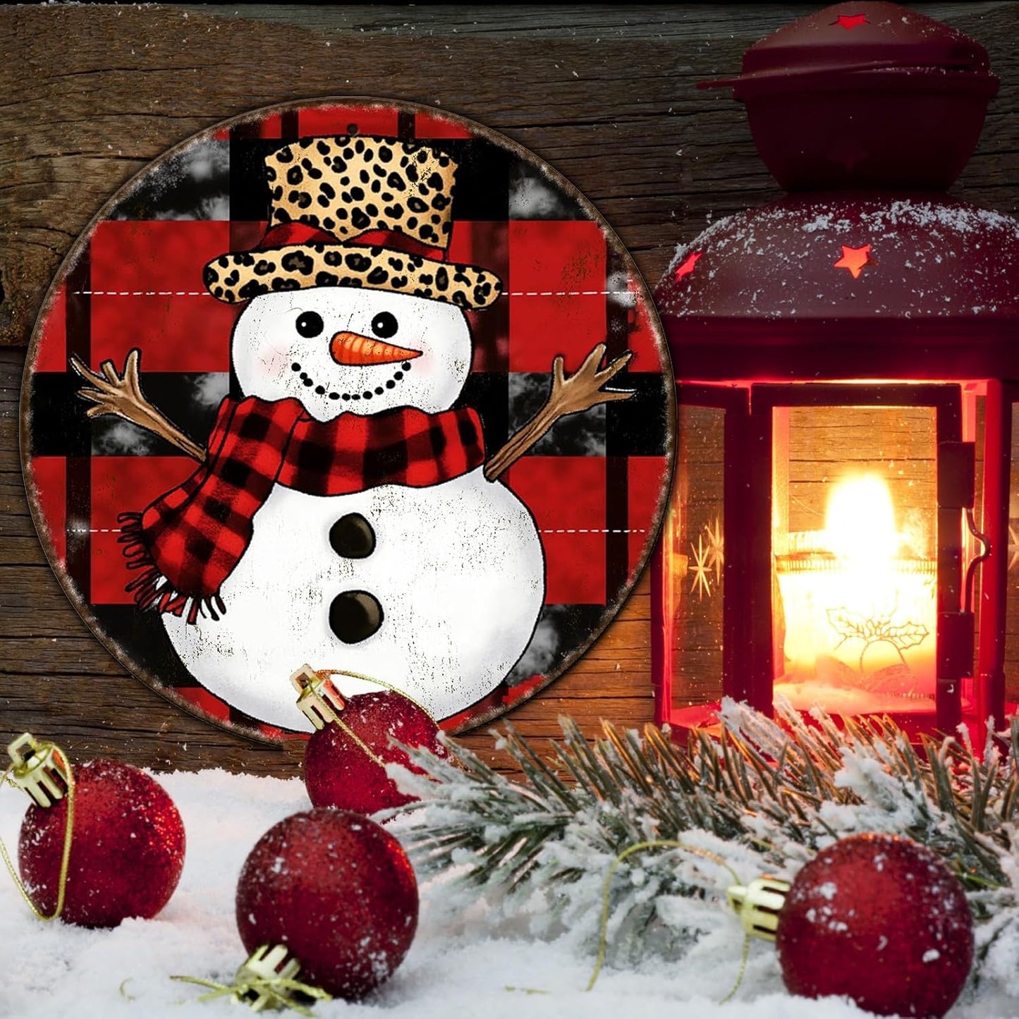 Round Christmas Snowman Tin Sign Vintage Snowman Sign Rustic Wall Decor For Christmas Home Fireplace And Holiday Gatherings Retro Sign 12 * 12 in