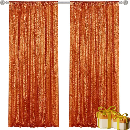 Orange Sequin Backdrop Curtain 2 Pieces 2FTx8FT Glitter Photography Backdrop for Party Wedding Birthday Christmas Decorations