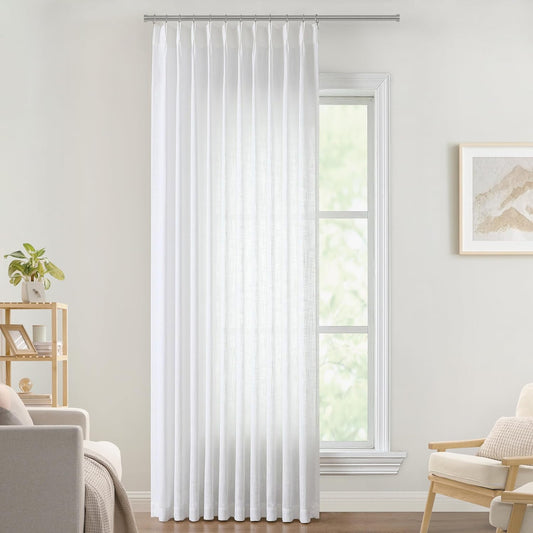 Vision Home White Pinch Pleated Semi Sheer Curtains Textured Light Filtering Window Curtains 120 inch for Living Room Bedroom Patio Rayon Blended Pinch Pleat Drapes with Hooks 1 Panel 10ft 60"Wx120"L