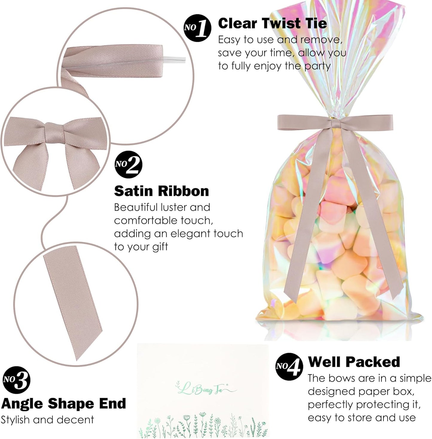 50 PCs Dusty Rose Bow 5 Inch Long Tail Bows for Gift Wrapping, Easter Bow Party Decorations, Twist Tie Bows, Satin Bows for Crafts, Premade Bows for Presents, Treat Bags, Bottles, Cakes