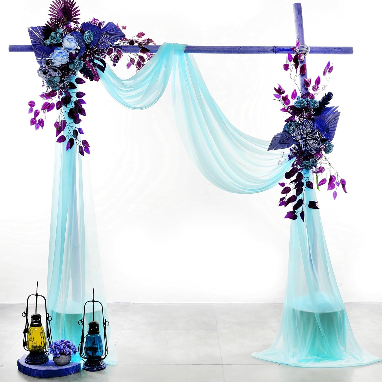 VDS Pack of 3 Panel (30 Inch X 20 Feet) Wedding Arch Draping Fabric Sheer Chiffon Fabric Drapery for Wedding Ceremony Reception Swag Backdrop Canopy Chuppah ARBO Altars Decoration (Teal)