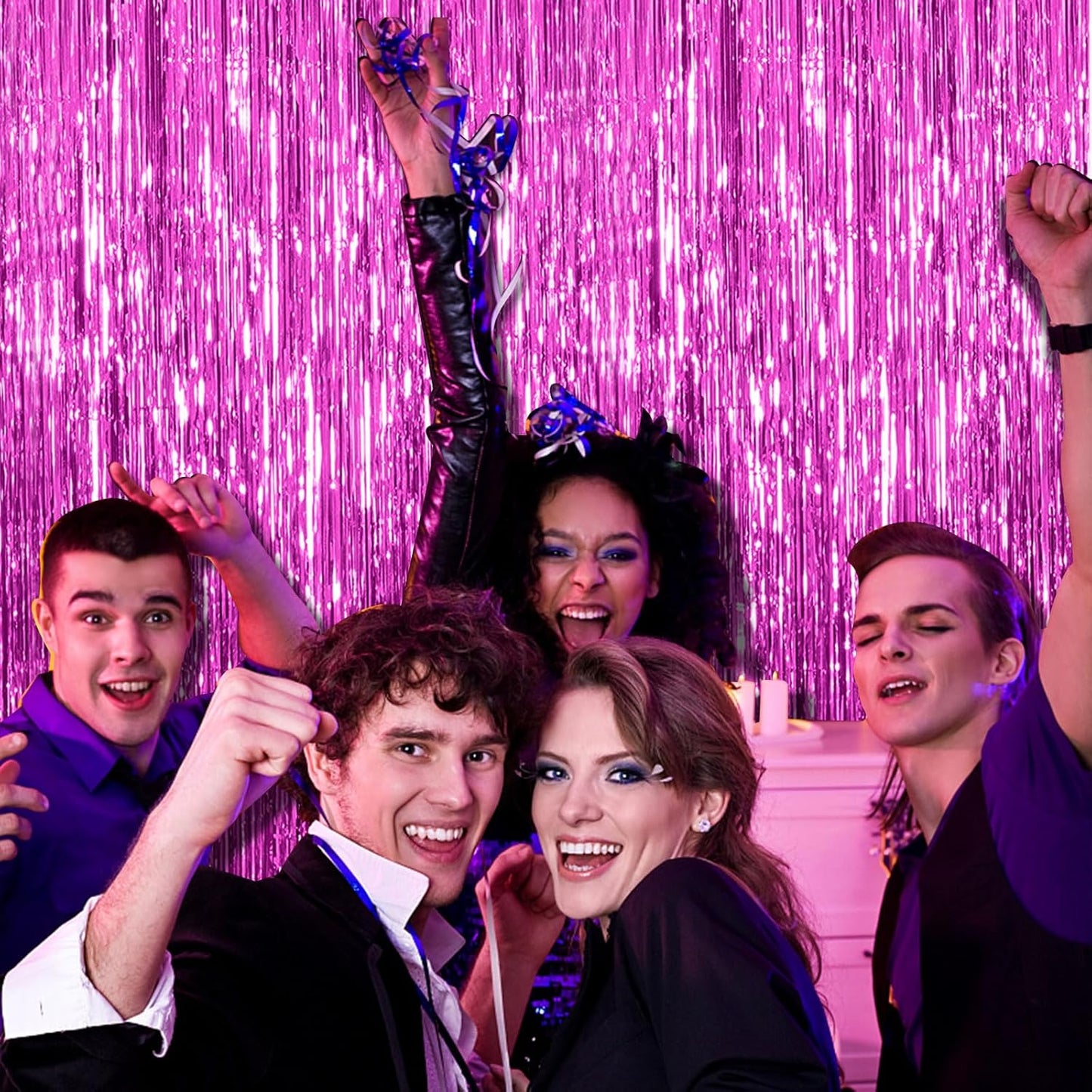 2 Pack Hot Pink Party Backdrop Birthday Decorations Tinsel Curtain Party Streamers Foil Fringe Christmas Bachelorette Graduation Fiesta Party Decorations Hot Pink Photo Booth Backdrop