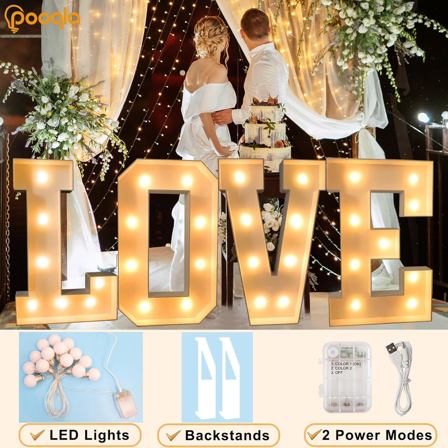 Pooqla 3FT Marquee Light Up Letters, Cool White and Warm White LED Big Mosaic Marquee Letters 3 Feet, Giant Letter Sign for Balloons Birthday Anniversary Wedding Party Decoration, Letter J