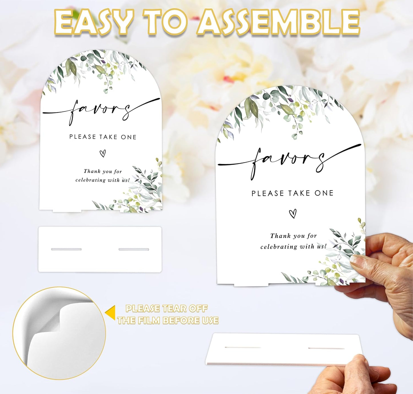 Greenery Favors Sign, 6 x 8 Inch White Arch Acrylic Wedding Sign with Holder, Wedding Sign for Ceremony and Reception, Wedding Decoration, Wedding Supplies - LY26