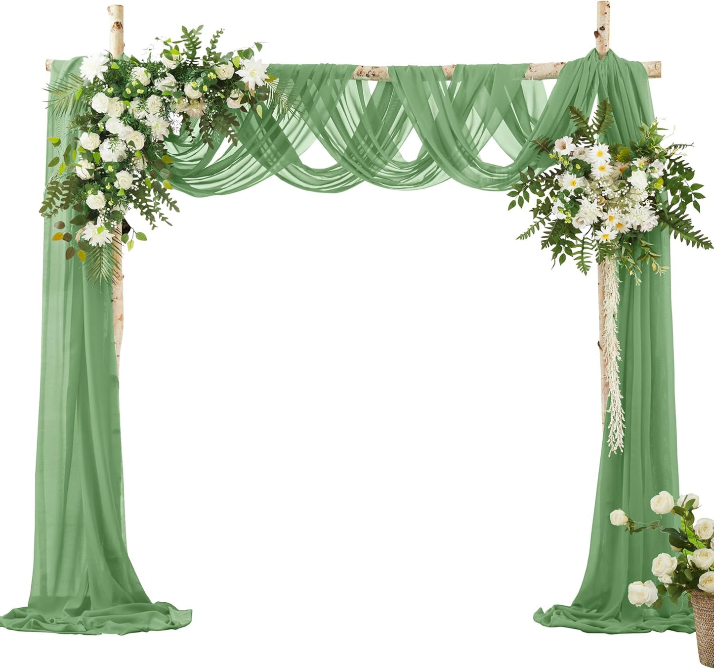 VACVELT Wedding Arch Draping Fabric Sage Green Chiffon, 1 Panel Sheer Drapes 30 Inch x 20ft Chiffon Backdrop Curtain Decor, Outdoor Sheer Drapery for Ceremony Party Ceiling