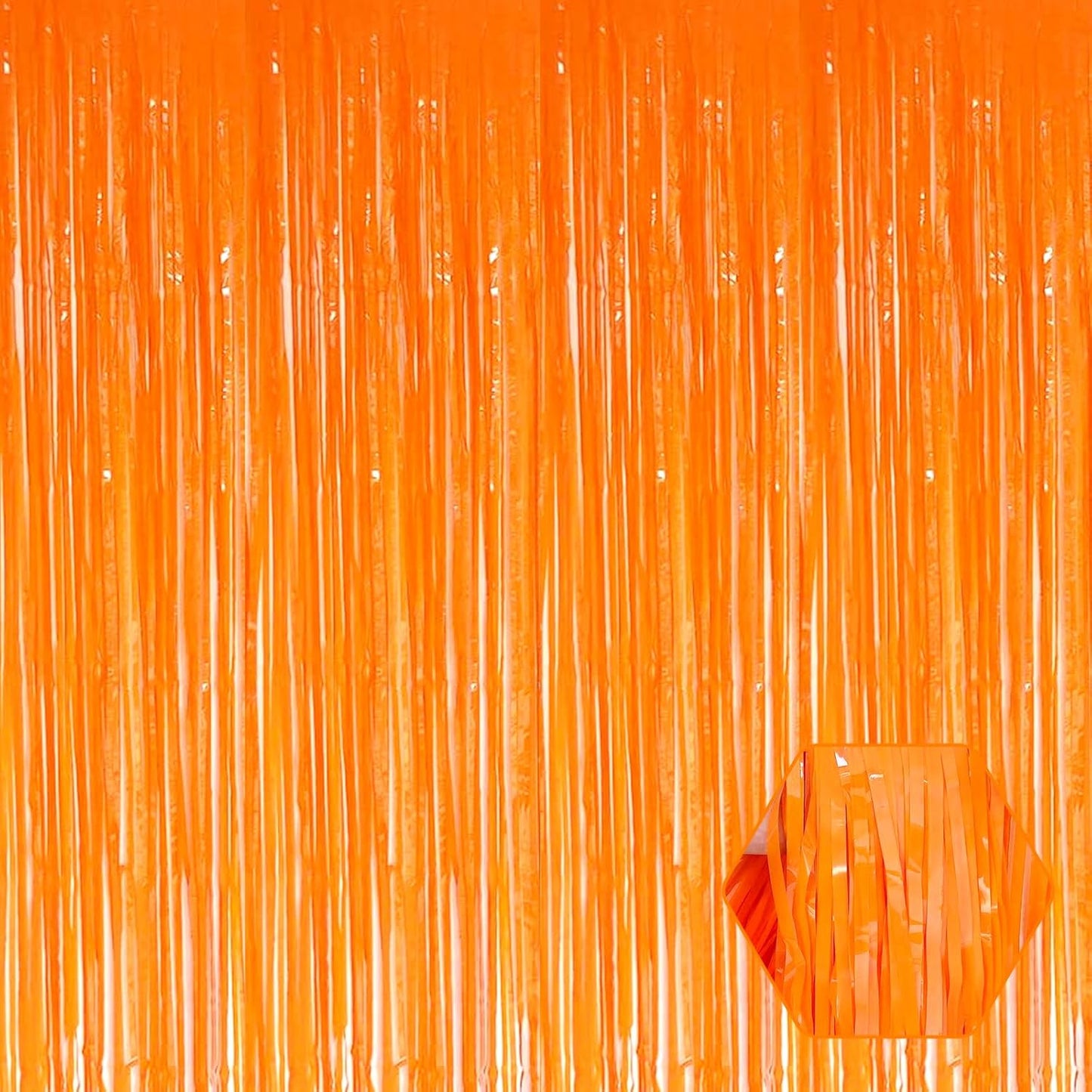 3 Pack Macaron Orange Foil Fringe Curtain Backdrop, 3.28Ft x 8.2Ft Metallic Tinsel Foil Fringe Streamer Curtains for Photo Booth, Christmas Day, Thanksgiving, Wedding, New Year Party Decorations