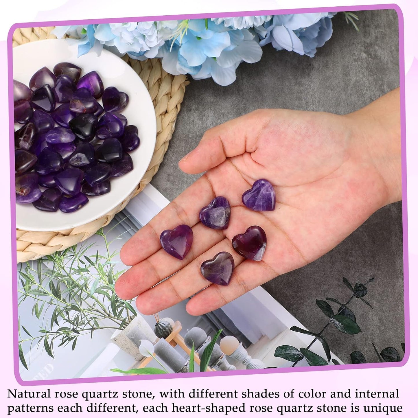Gerrii 50 Pcs Heart Healing Stone Bulk Quartz Heart Inspirational Stones Gift for Women Love Pocket Polished Natural Energy Balancing Meditation 0.8 Inch(Purple)