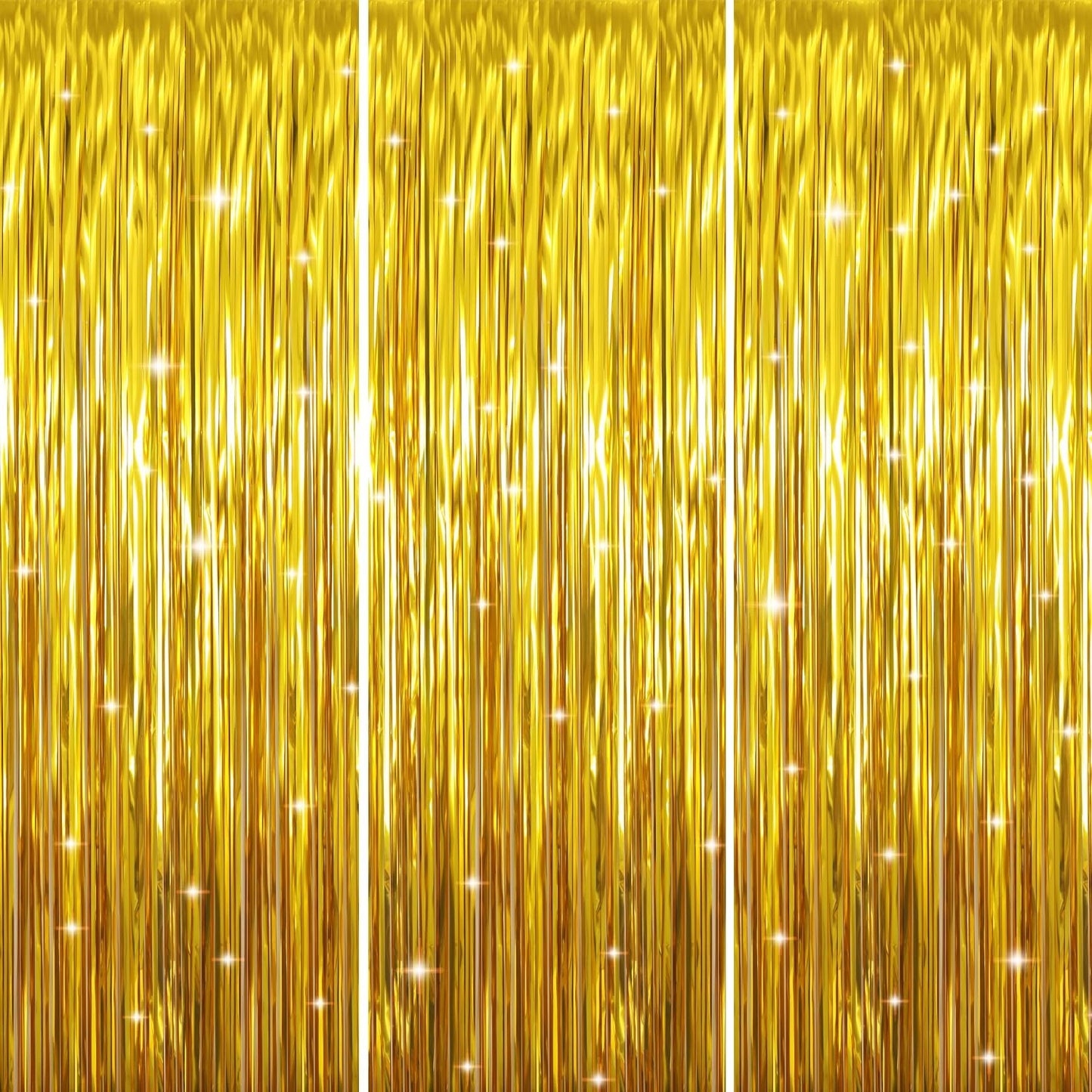 GOER 3.2 ft x 9.8 ft Metallic Tinsel Foil Fringe Curtains Party Photo Backdrop Party Streamers for Birthday,Graduation,New Year Eve Decorations Wedding Decor (Gold,3 pcs)