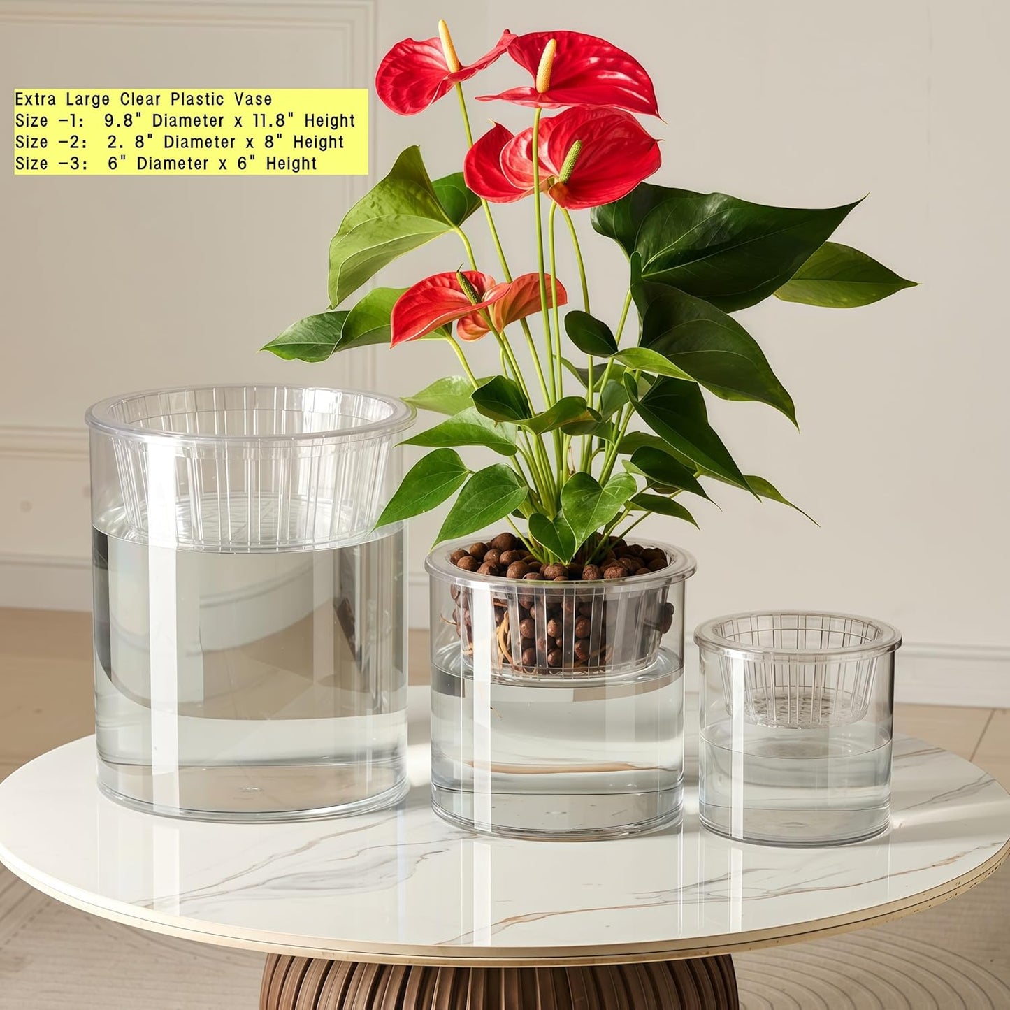 3 Acrylic Cylinder Clear Vase, Extra Large Unbreakable Plastic Flower Vases for Home Decor Centerpieces Hydroponic Plant Flower Shop Decorative (D 9.8" -D7.9 -D D6)