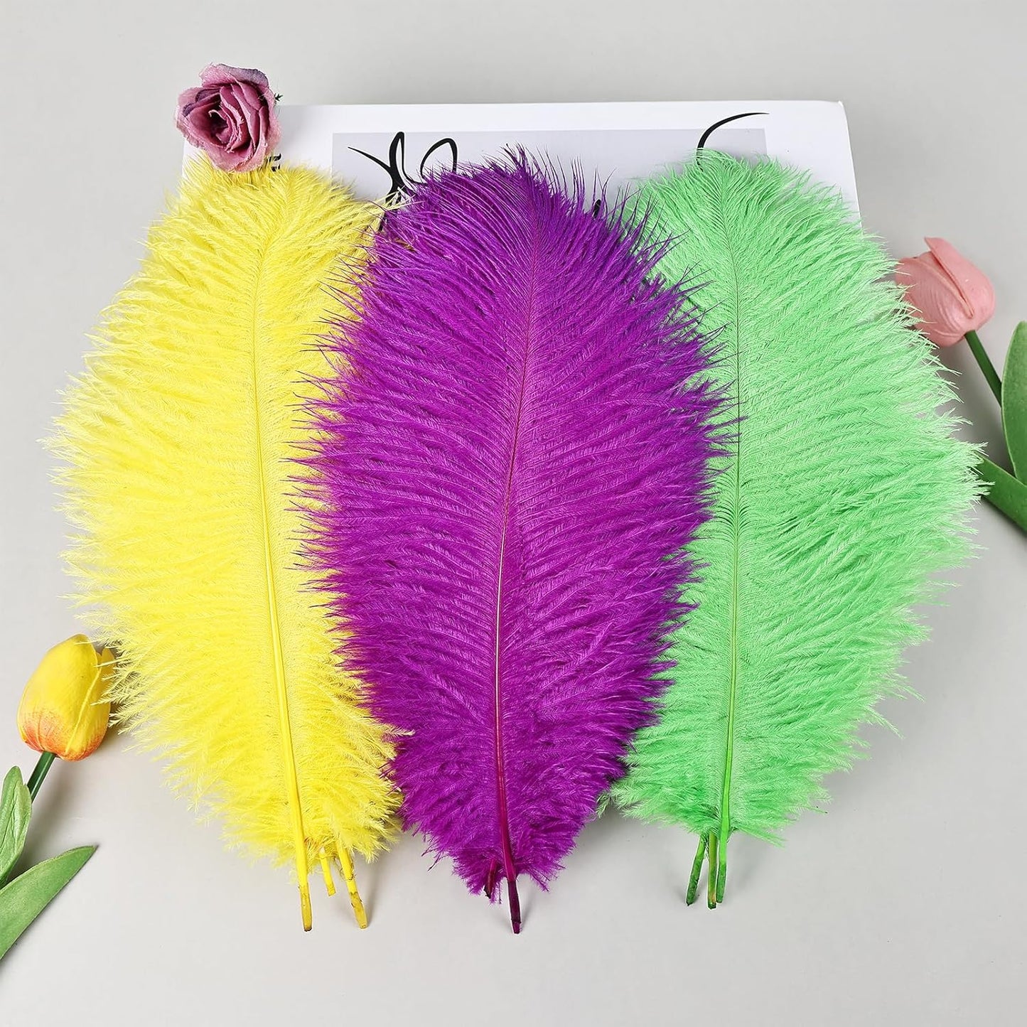 THARAHT Mix Colour Ostrich Feathers 12pcs Natural Bulk 10-12Inch 25cm-30cm for Wedding Party Centerpieces Easter Gatsbi and Home Decoration Feathers