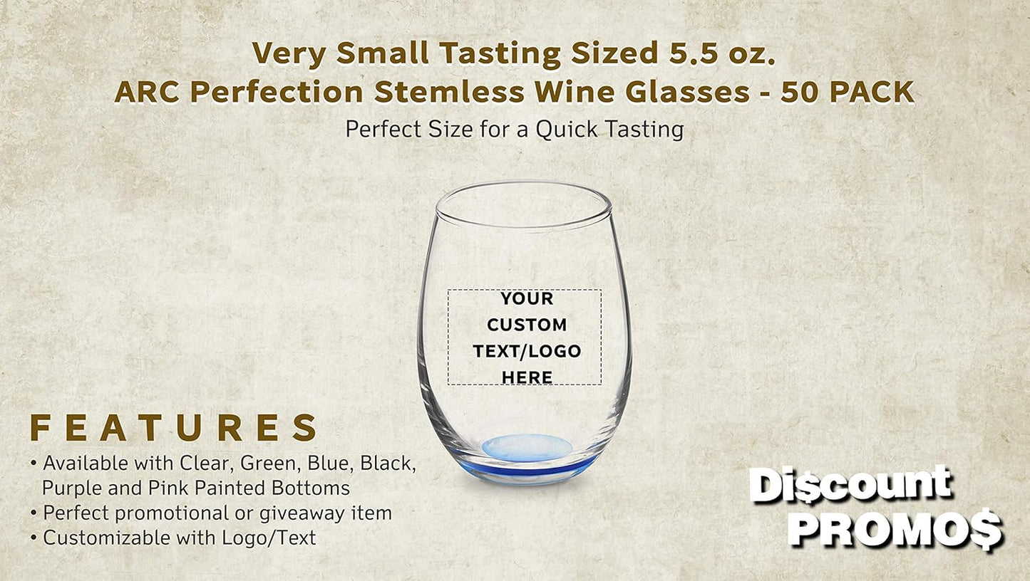 Custom Stemless Wine Glasses by ARC 5.5 oz. Set of 50, Personalized Bulk Pack - Perfect for Hotel, Bar, Restaurant or Lounge - Blue