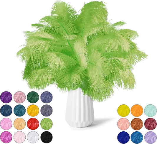 NEWONG 30pcs Fruit Green Ostrich Feathers Natural Bulk 11-14inch(28-35cm) Vase Craft Wedding Home Party Centerpieces Christmas Day Decoration