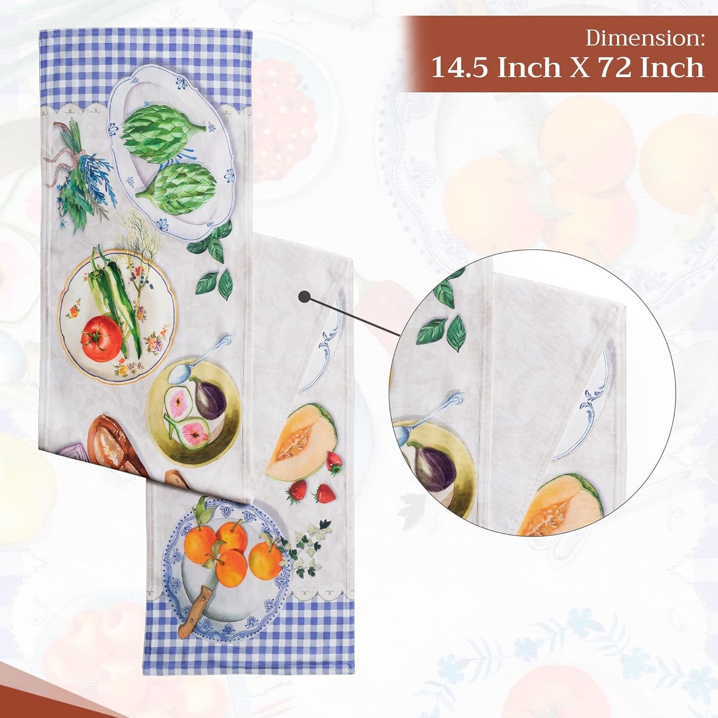 Maison d' Hermine Table Runner 100% Cotton Double Layer Table Runners 72 inches Long Decorative for Home Kitchen Dining Party Baby Shower Wedding Bridal Shower Spring Summer (Gourmand, 14.50" x 72")