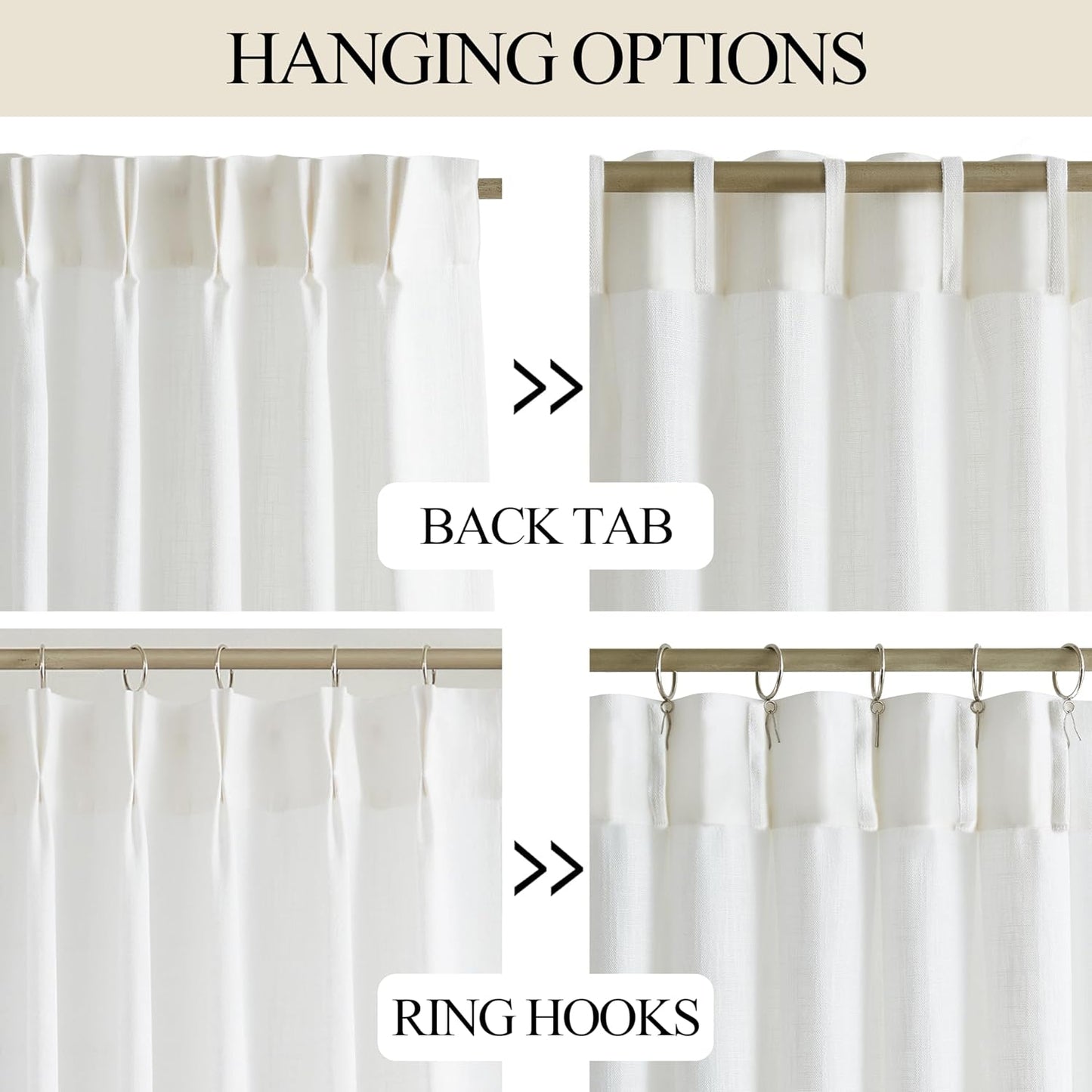 Vision Home White Pinch Pleated Semi Sheer Curtains Textured Light Filtering Window Curtains 120 inch for Living Room Bedroom Patio Rayon Blended Pinch Pleat Drapes with Hooks 1 Panel 10ft 80"Wx120"L