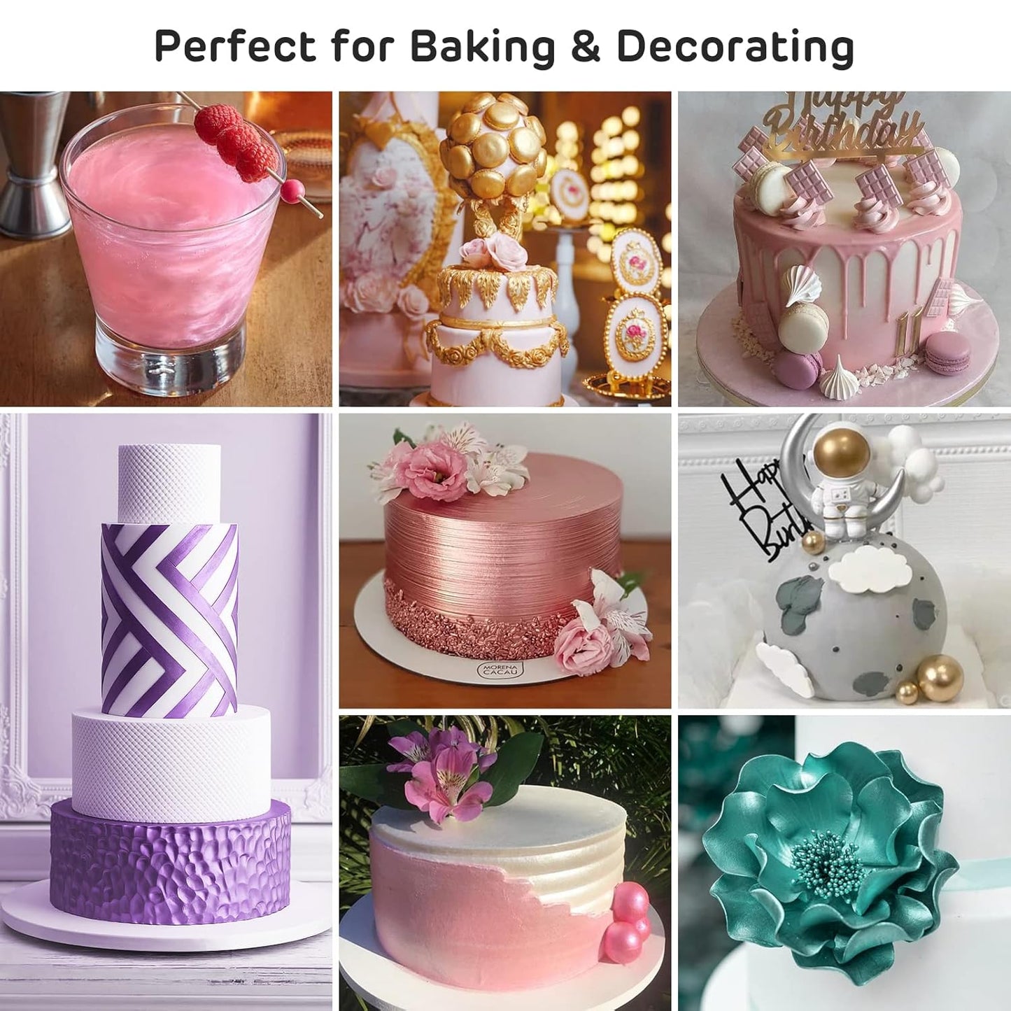 Nomeca Edible Luster Dust, 8 Grams Food Grade Shimmer Gold Cake Dust Metallic Food Coloring Powder for Cake Decorating, Baking, Fondant, Gumpaste, Chocolate, Candy, Drinks, Cookies - Pink