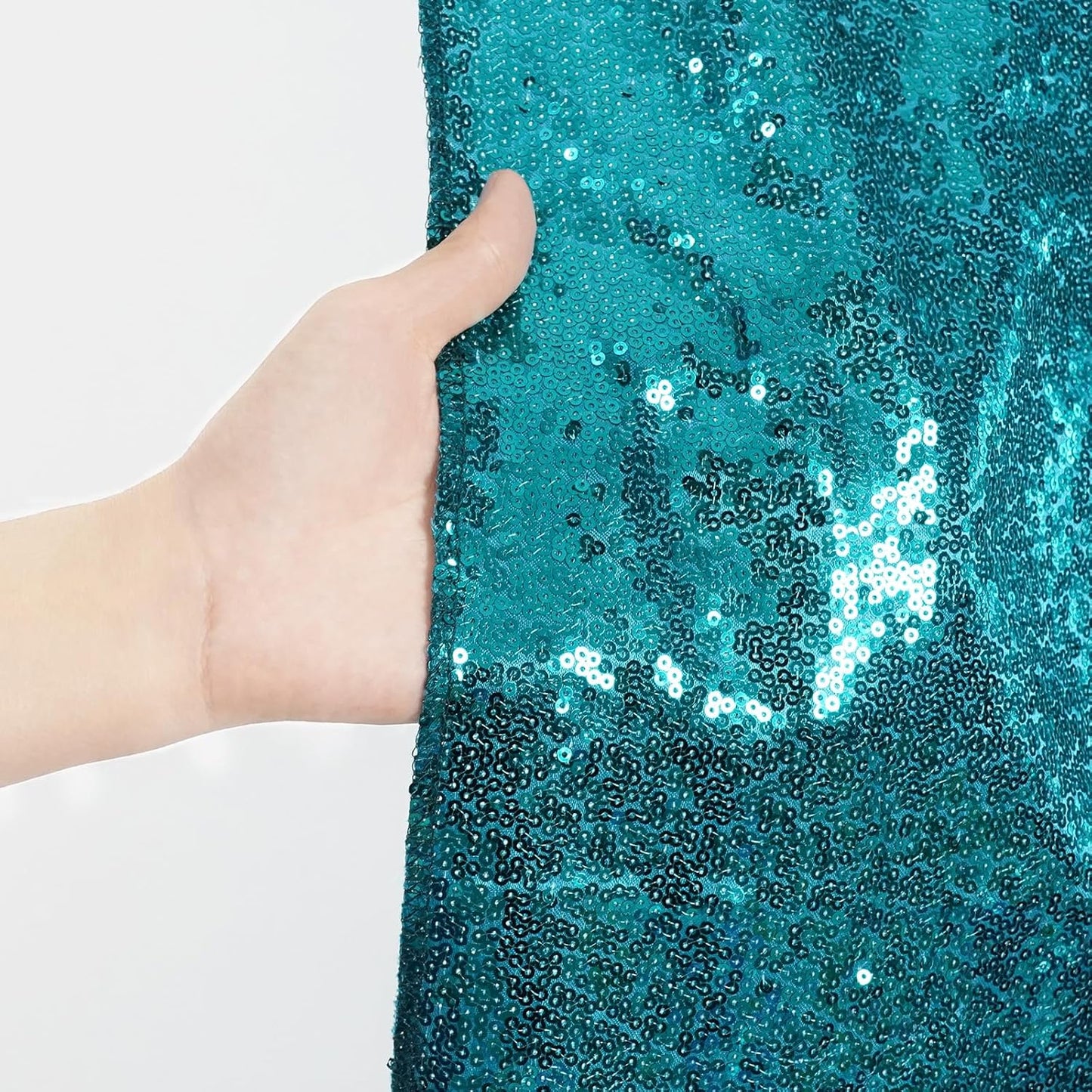 Poise3EHome 8Ft x 8Ft Teal Sequin Backdrop Curtain, Glitter Thick Satin Sequin Background Drapes, Opaque Sparkly Backdrop Curtain, Sequin Backdrop for Xmas Thanksgiving Wedding Party Decor