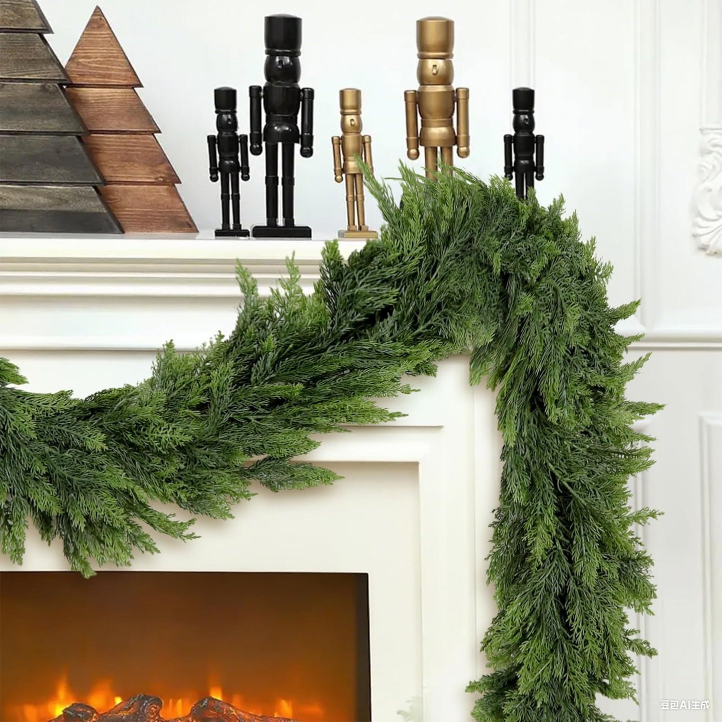 9FT Artificial Christmas Cedar Garland, Realistic Soft and Thick Touch Greenery Cedar Pine Garlands for Mantle Table Fireplace Door Stairs Holiday Christmas Decorations Outdoor Indoor(1pcs)