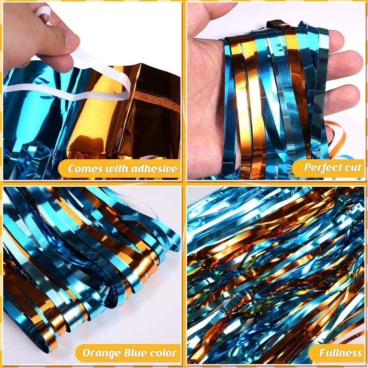 3 Pack 3.3X6.6Ft Blue Dog Foil Fringe Curtains Backdrop Decorations, Orange and Light Blue Birthday Party Tinsel Metallic Streamers Photo Booth Background for Dog Theme Party Supplies