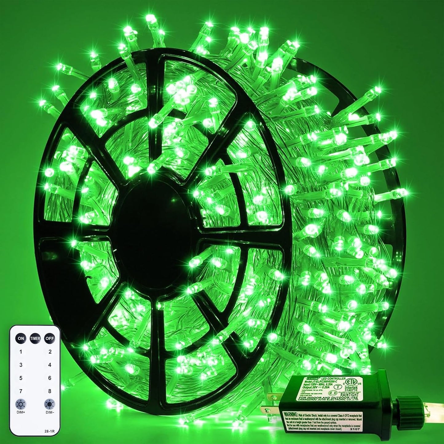 JMEXSUSS 500 LED Green Christmas String Lights Indoor Outdoor, 8 Modes 163 FT Green Halloween Lights Plug-in Clear Wire, Remote Control Christmas Tree Light for Tree Party Halloween