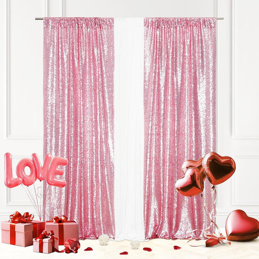 Eternal Beauty Sequin Backdrop Curtains, 2x8 Ft-2 Panels Fuchsia Pink Back Drop for Shimmer Photography Party Wedding Birthday Decor