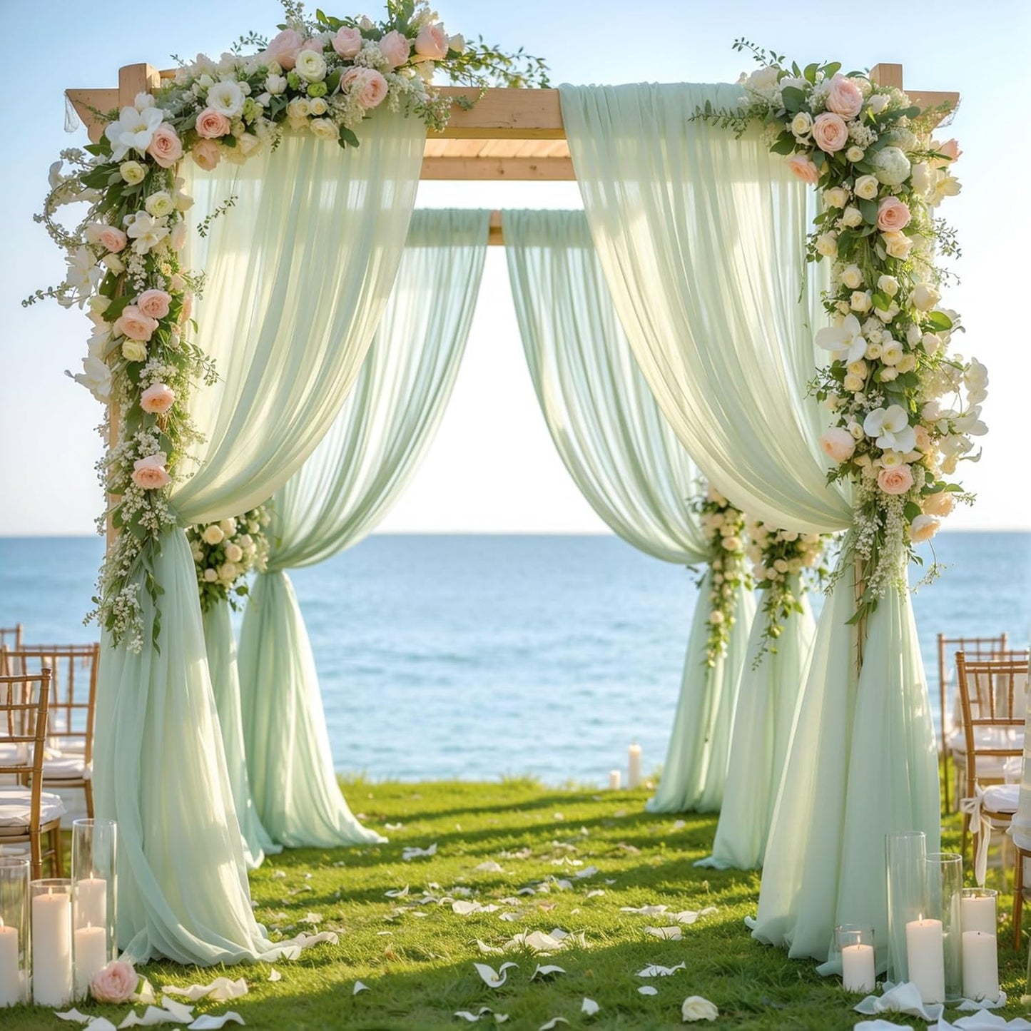 Wedding Arch Draping Fabric 2 Panels 19FT Sage Green Arch Drapes Sheer Backdrop Curtain for Wedding Ceremony Party Ceiling Decorations