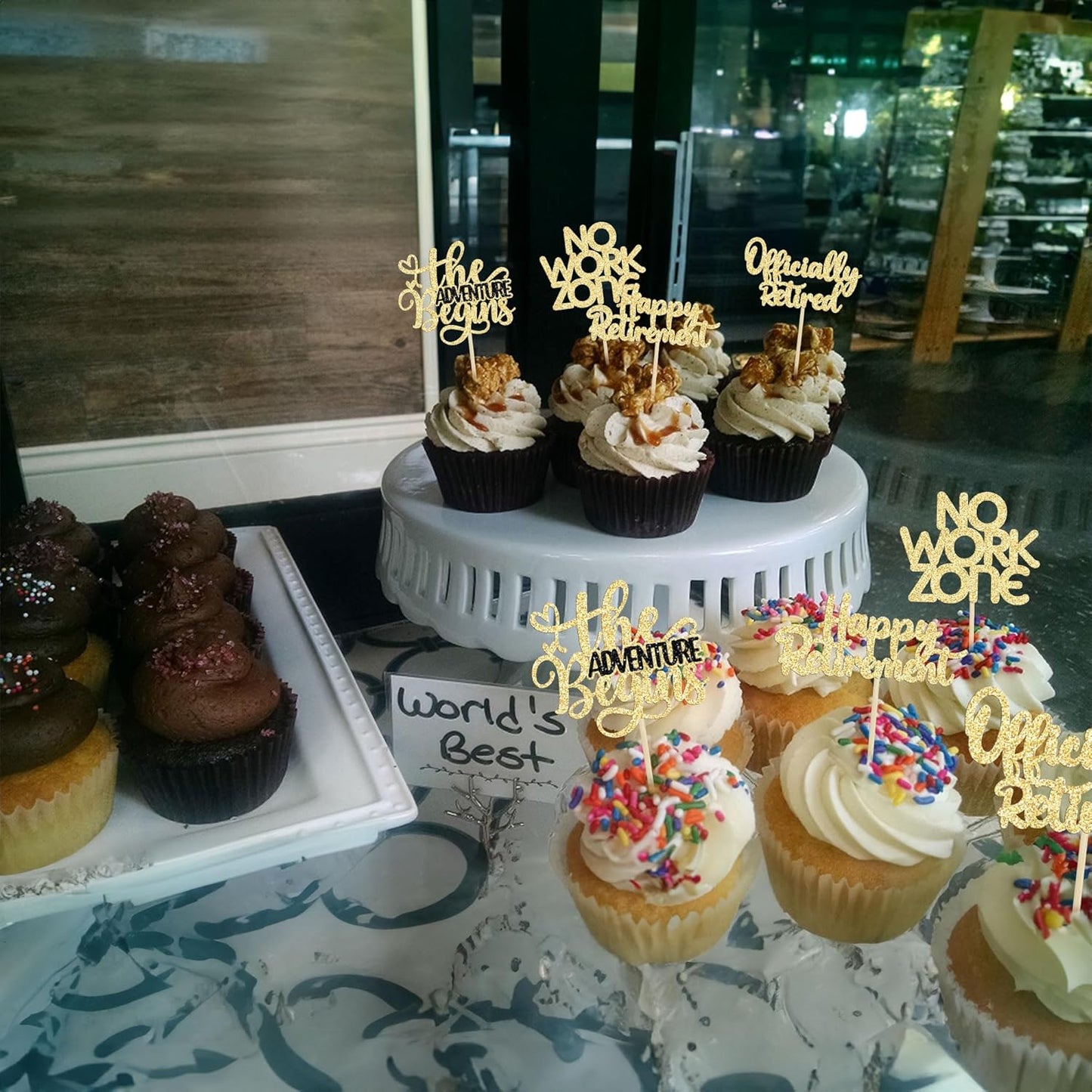 24Pcs Happy Retirement Cupcake Toppers Officially Retired Cake Toppers No Work Zone Adventure Begins Cupcake Picks Retirement Theme Farewell Birthday Party Cake Decorations Supplies Gold