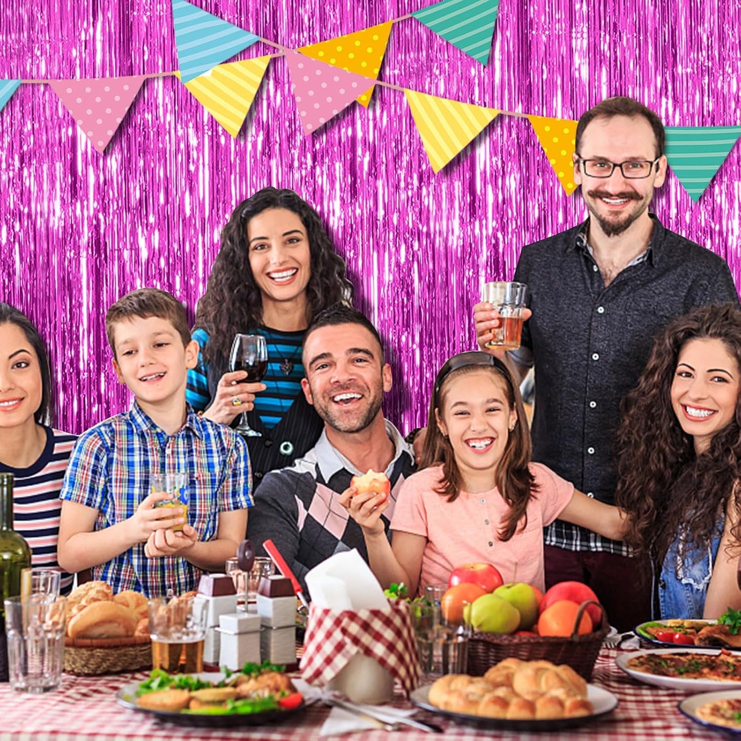 2 Pack Hot Pink Party Backdrop Birthday Decorations Tinsel Curtain Party Streamers Foil Fringe Christmas Bachelorette Graduation Fiesta Party Decorations Hot Pink Photo Booth Backdrop