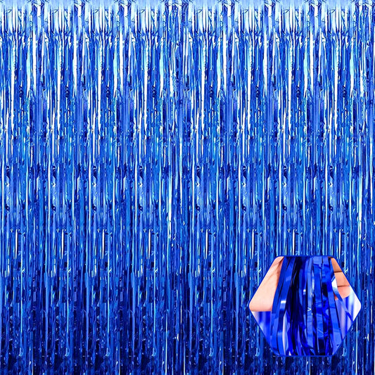 3 Pack Blue Foil Fringe Curtain Backdrop, 3.28Ft x 8.2Ft Metallic Tinsel Foil Fringe Streamer Curtains for Photo Booth, Christmas Day, Thanksgiving, Wedding, New Year Party Decorations