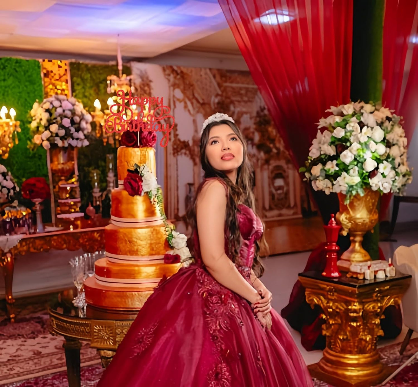 Happy Birthday Cake Topper - Red Glitter Birthday Party Cake Decoration Supplies - Happy Birthday Cake Decor, for Anniversary/Birthday Party Supplies Photo Booth Props