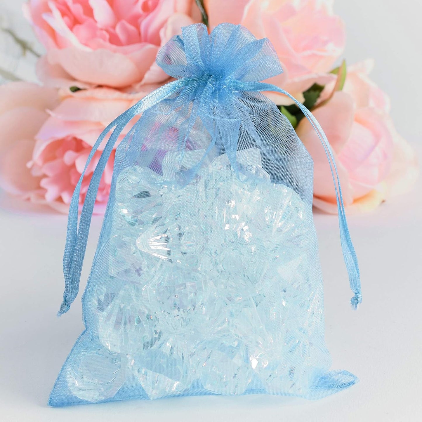 Super Z Outlet 100 Pack 4x6 Inch Mini Sheer Drawstring Organza Transparent Bags Jewelry Sack Pouches for Wedding, Party Decorations, Arts & Crafts Gifts (Blue)