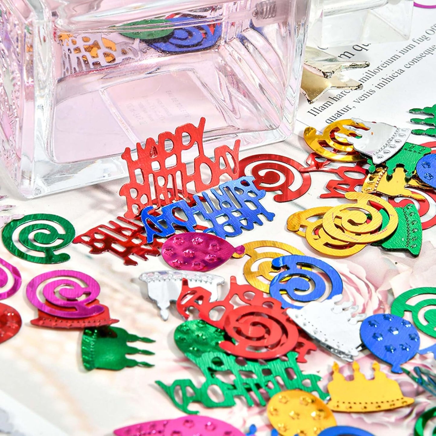 VHUWE Happy Birthday Confetti, 1.6 oz Multicolor Cake Balloon Swirl Confetti for Happy Birthday Party Decorations Boys Girls Kids 1st Birthday Table Decorations | Colorful