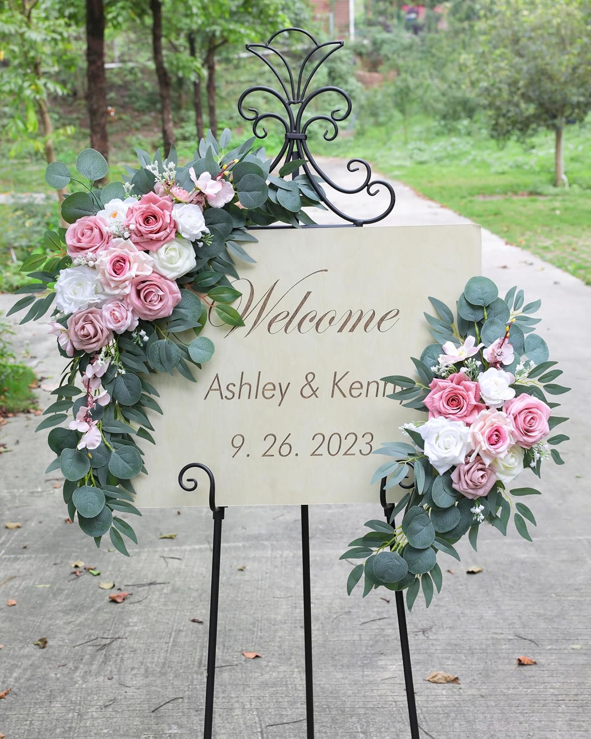ponatia Artificial Wedding Arch Flowers (Pack of 2), Dusty Rose Wedding Flowers for Wedding Welcome Signs Floral Decorations and Wedding Reception Ceremony Decor (Dusty Rose & Pink & Ivory)