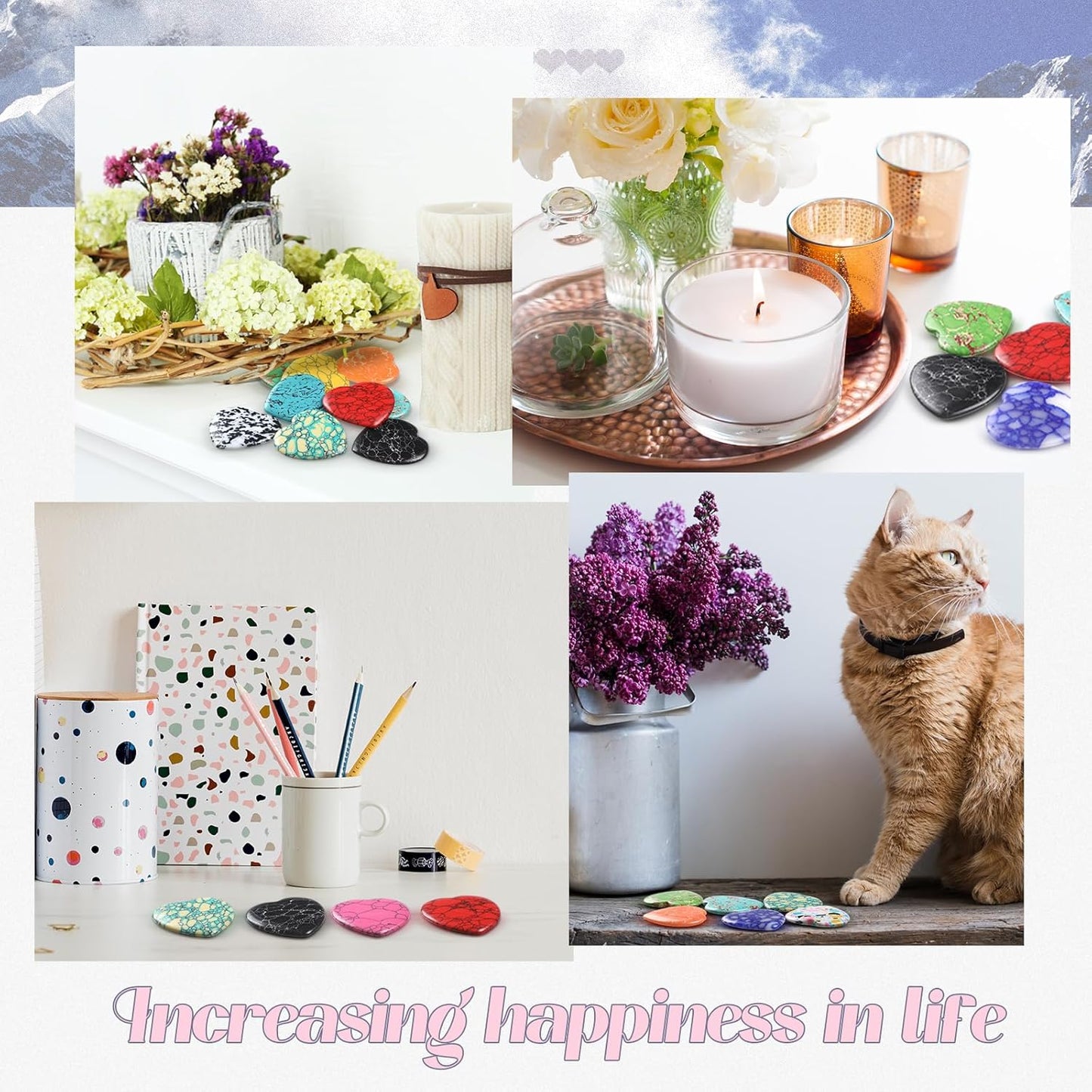 Nuenen 30 Pcs Heart Shape Crystals Bulk 1. 57 Inch Gemstone Heart Stones Worry Stone Rocks Quartz Love Pocket Palm Hearts Bulk for Mother's Day Stress Relief Gift (Fresh Color)