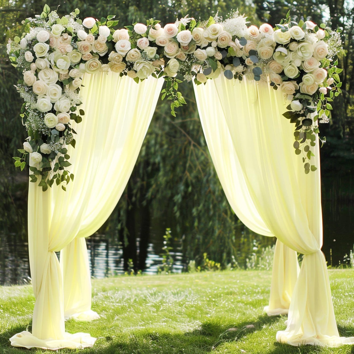 Wokceer Wedding Arch Draping 2 Panels 28.7" x 20FT Beige Sheer Fabric Backdrop for Ceremony, Birthday Party, Bridal Shower Decoration