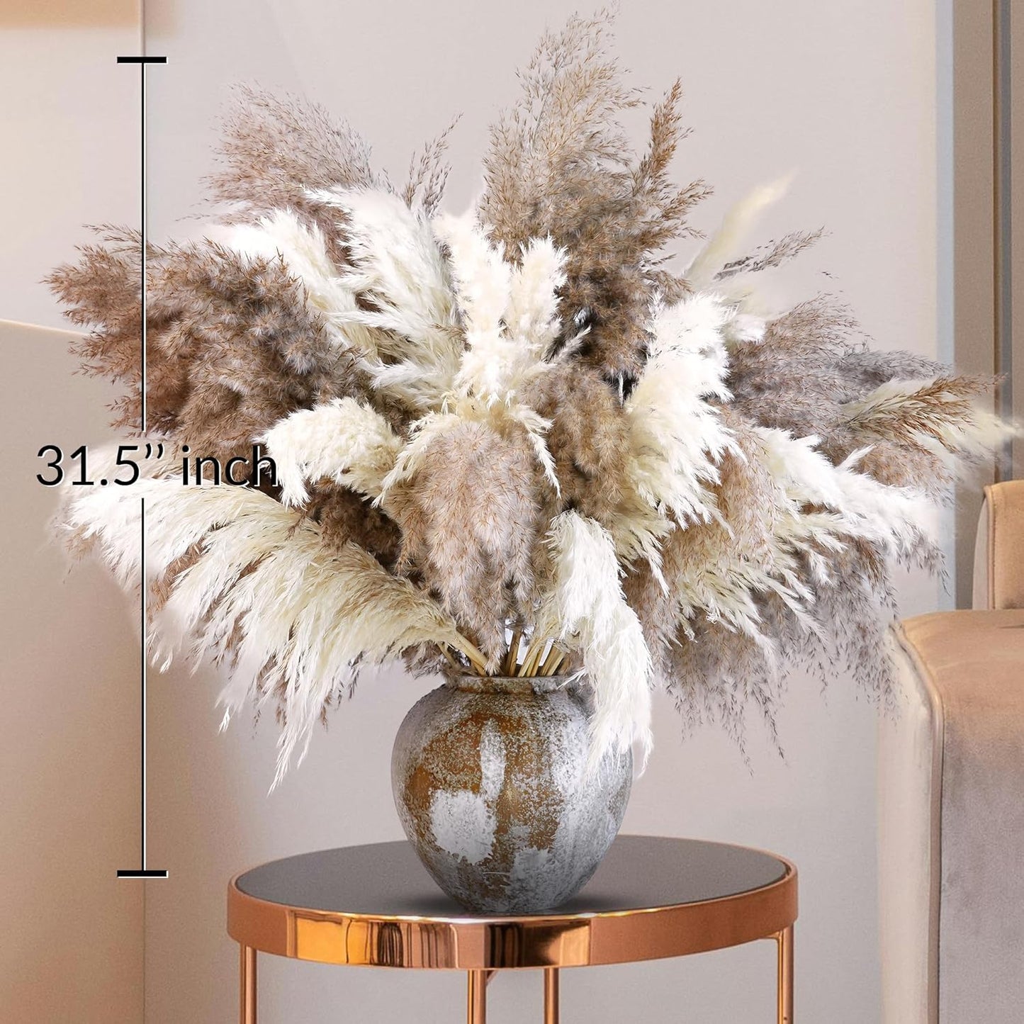 20 PCS Dried Flower, 30-inch Tall Nature Pampas Grass Bouquet Decor - Boho Flowers and Feathers for Centerpieces, Perfect for Tall Floor Vase Fillers, Living Room, and Wedding Decor(White, Natural)