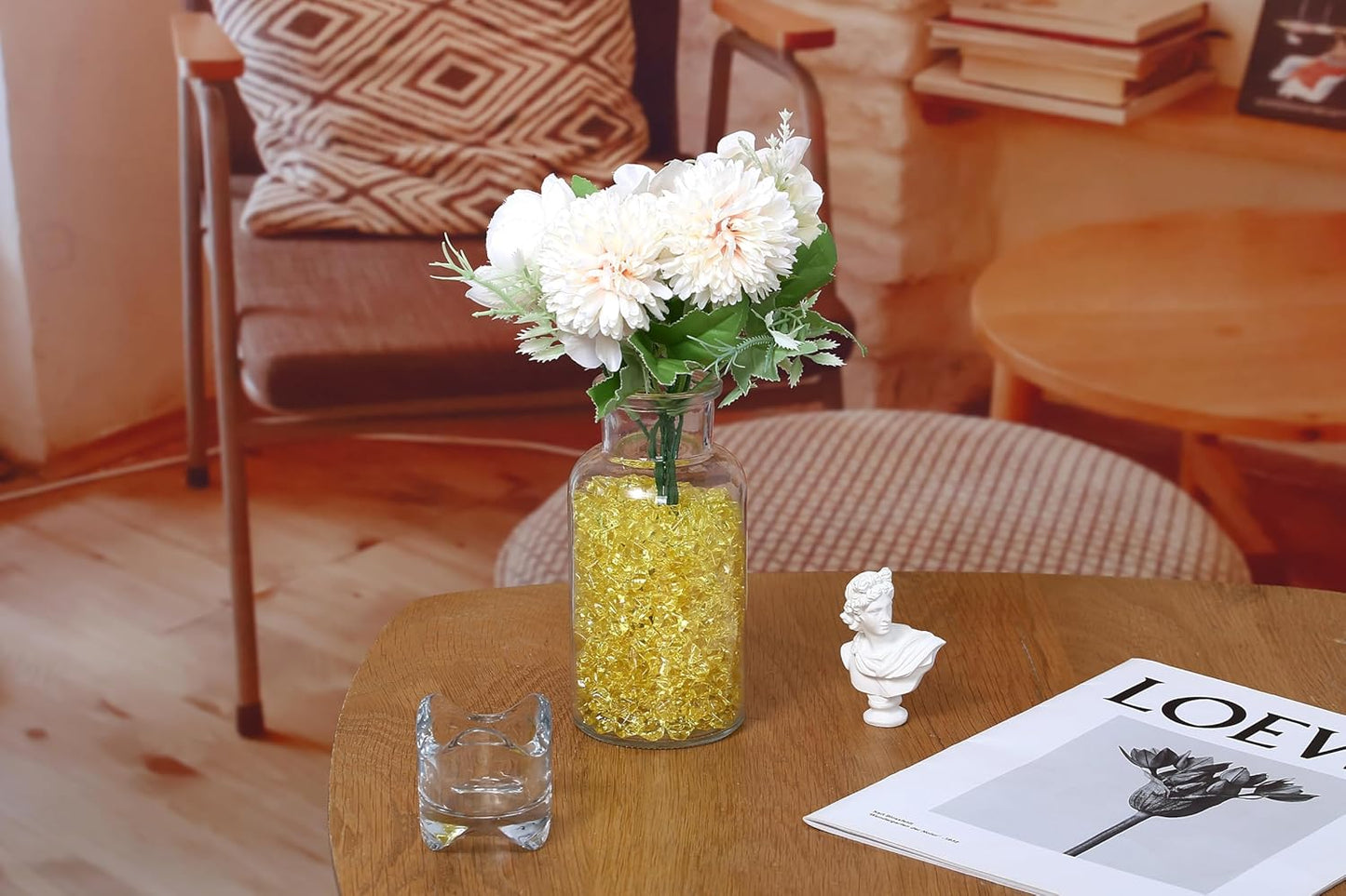 LAIDANLA 500PCS Yellow Acrylic Gems Vase Fillers Yellow Fake Ice Cubes Plastic Diamonds Fake Crushed Rocks for Centerpiece DIY Party Table Scatter Prop Wedding Decoration Accessories