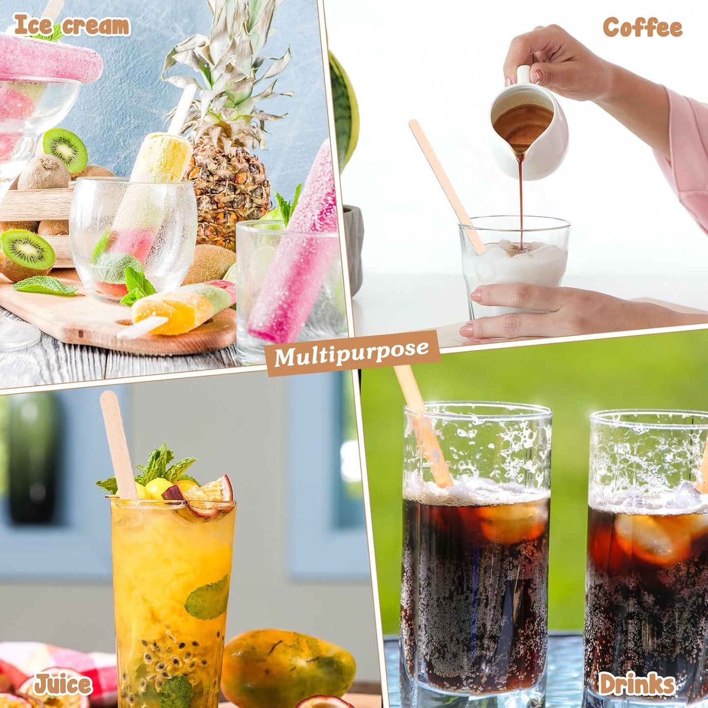 Meanplan 5000 Pcs Wooden Coffee Stirrers Disposable Stir Sticks Birch Wood Coffee Stirring Sticks Bar Long Cocktail Drink Stirrers with Round Ends for Hot Chocolate Tea Beverages (7.5 Inch)