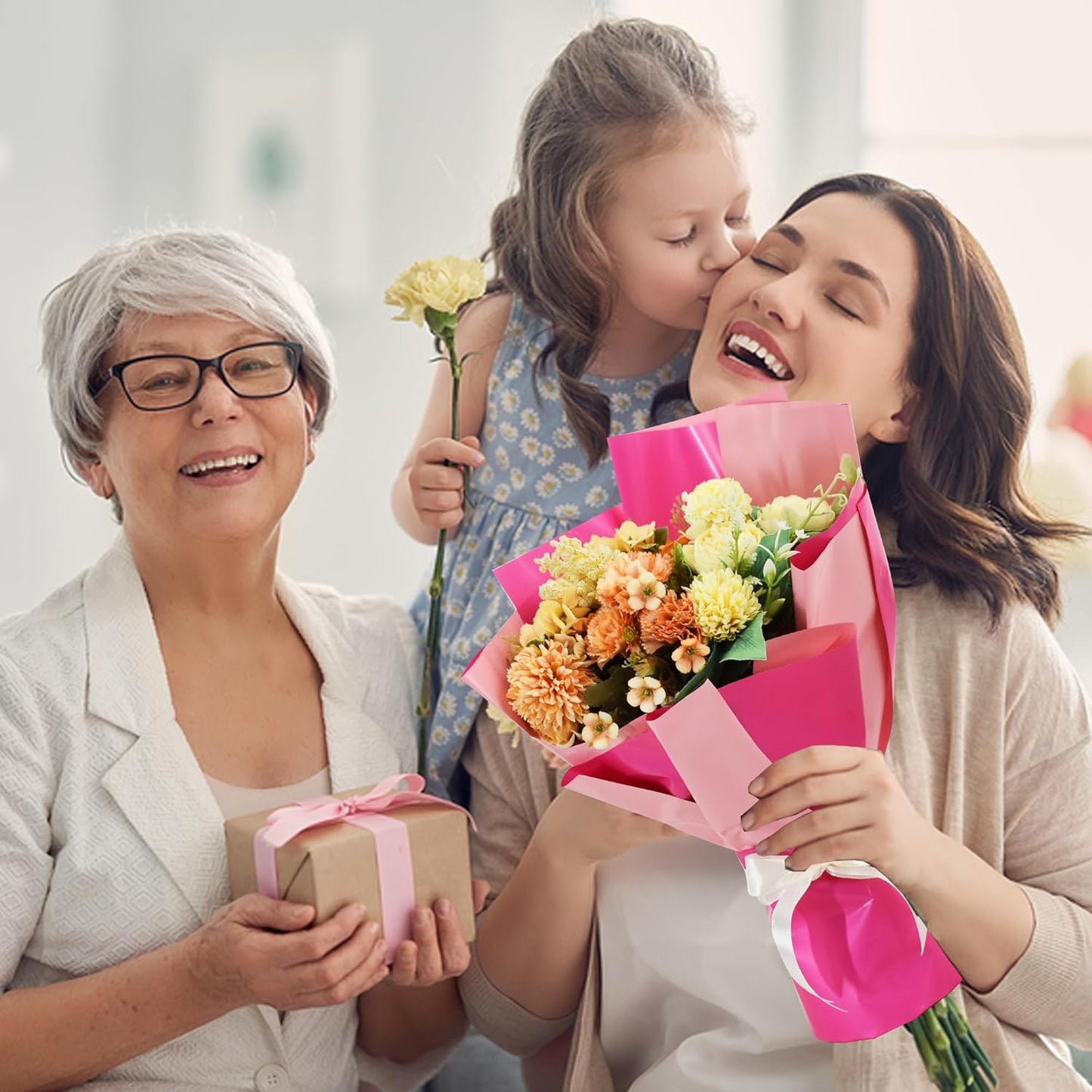 BEISHIDA 20Pcs Pink and Hot Pink Flower Bouquet Wrapping Paper - Double Sided Matte Colors Waterproof Wrapping Paper for Floral Wrap Florist Packing Supplies Valentine's Christmas Birthday Gift Wrap