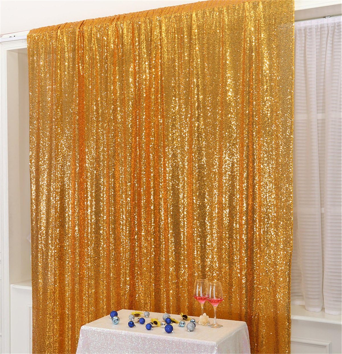 Eternal Beauty Yellow Gold Sequin Backdrop, 4x7 Ft Glitter Background Curtains for Shimmer Photography Party Wedding Birthday Back Drop Decor