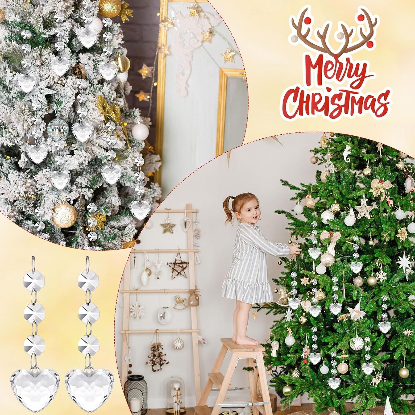 Nuenen 100 Pcs Hanging Crystals for Centerpieces Acrylic Chandelier Garland Beads Strands Prism Decorations Clear Teardrop Chandelier Crystals Pendant Wedding Home Garden Outdoor Ornaments(Heart)